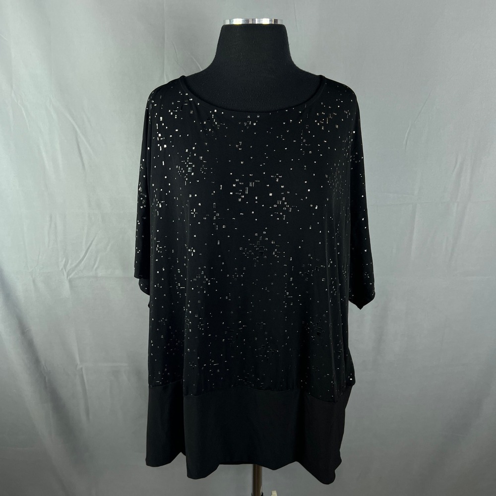 Cato Est.1946 Blouse Top Womens 26/28W Black Geometric Minimalist Dolman Sleeve